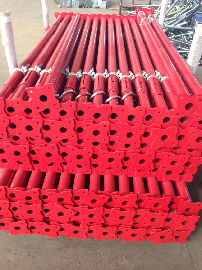 red painted scaffolding prop